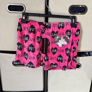Pink Love Print Shorts with Sequin Heart